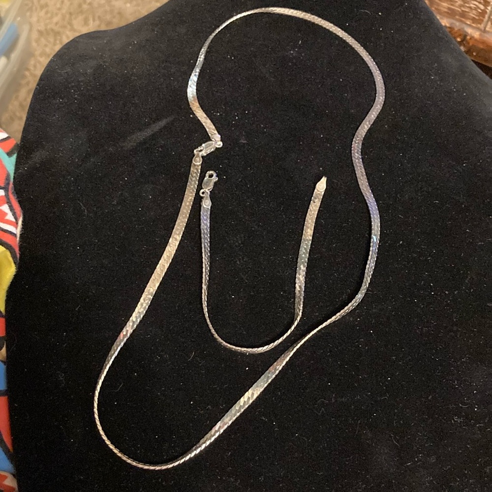 Sterling  Silver stamped Italy 925 Necklace and Bracelet Set. Herringbone design